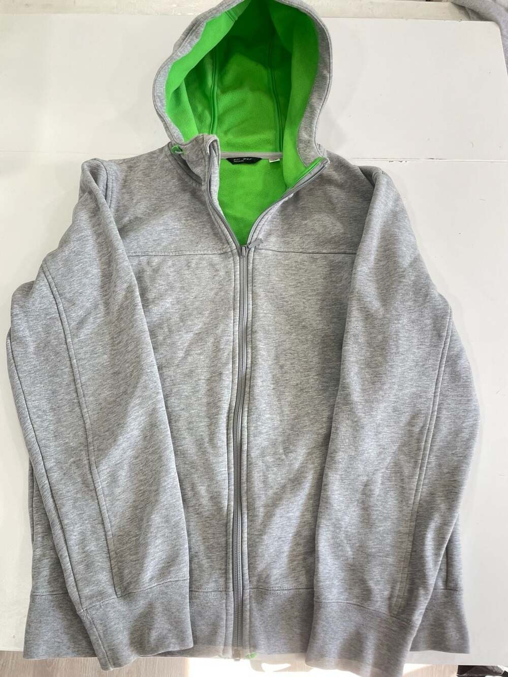 Uniqlo Full Zip Fleece Hoodie Size Medium Gray Lime Green